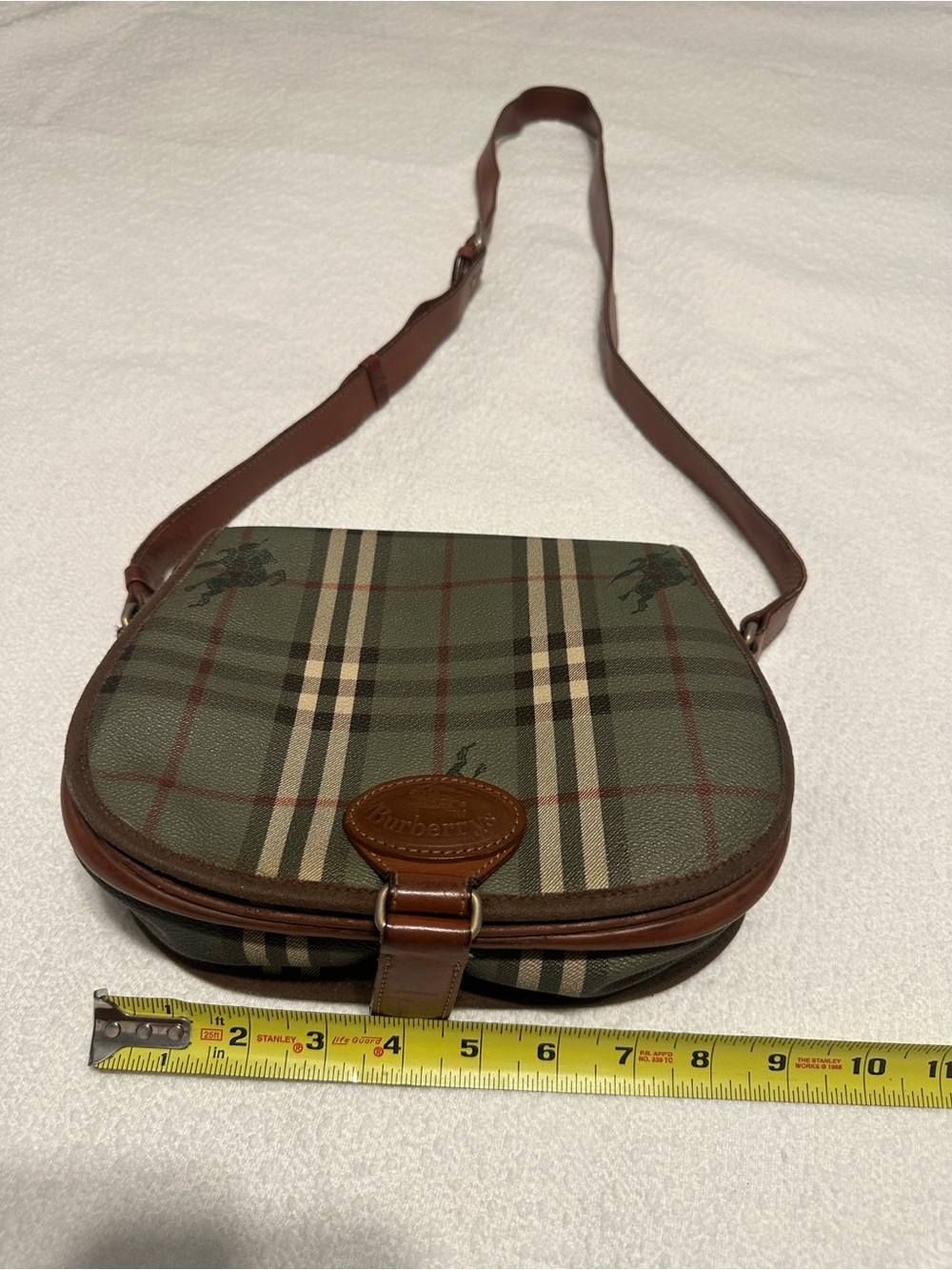 Burberry Green Plaid Crossbody Bag with Brown Leather Trim - Picture 3 of 12